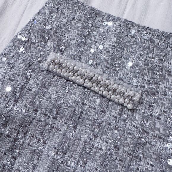 Glamorous Silver Tweed Sequin Mini Skirt Women’s LARGE. Holiday.‎ NWT. $89 MSRP - Picture 4 of 10